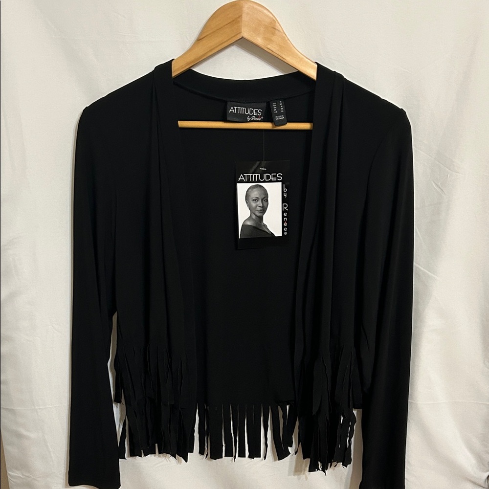 Attitudes by Renee Black Fringe Cardigan